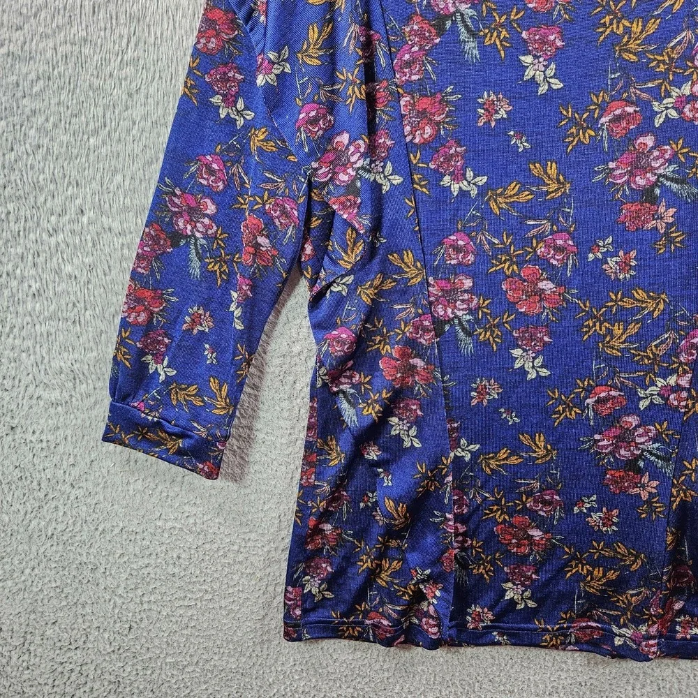 Free People‎ Top Women Medium Floral Print Ruffle Stretch Cut Back Red Blue